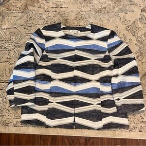 Kasper Women's Geometric Striped Blazer - Blue, White,gray Size 18 work, dinner
